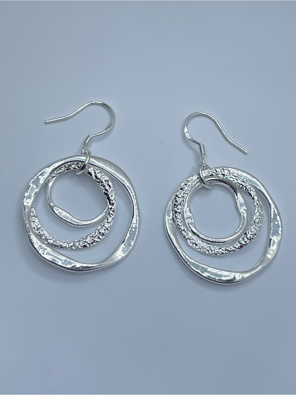 Silver Abstract Swirl Hoop Dangle Earrings Modern Statement